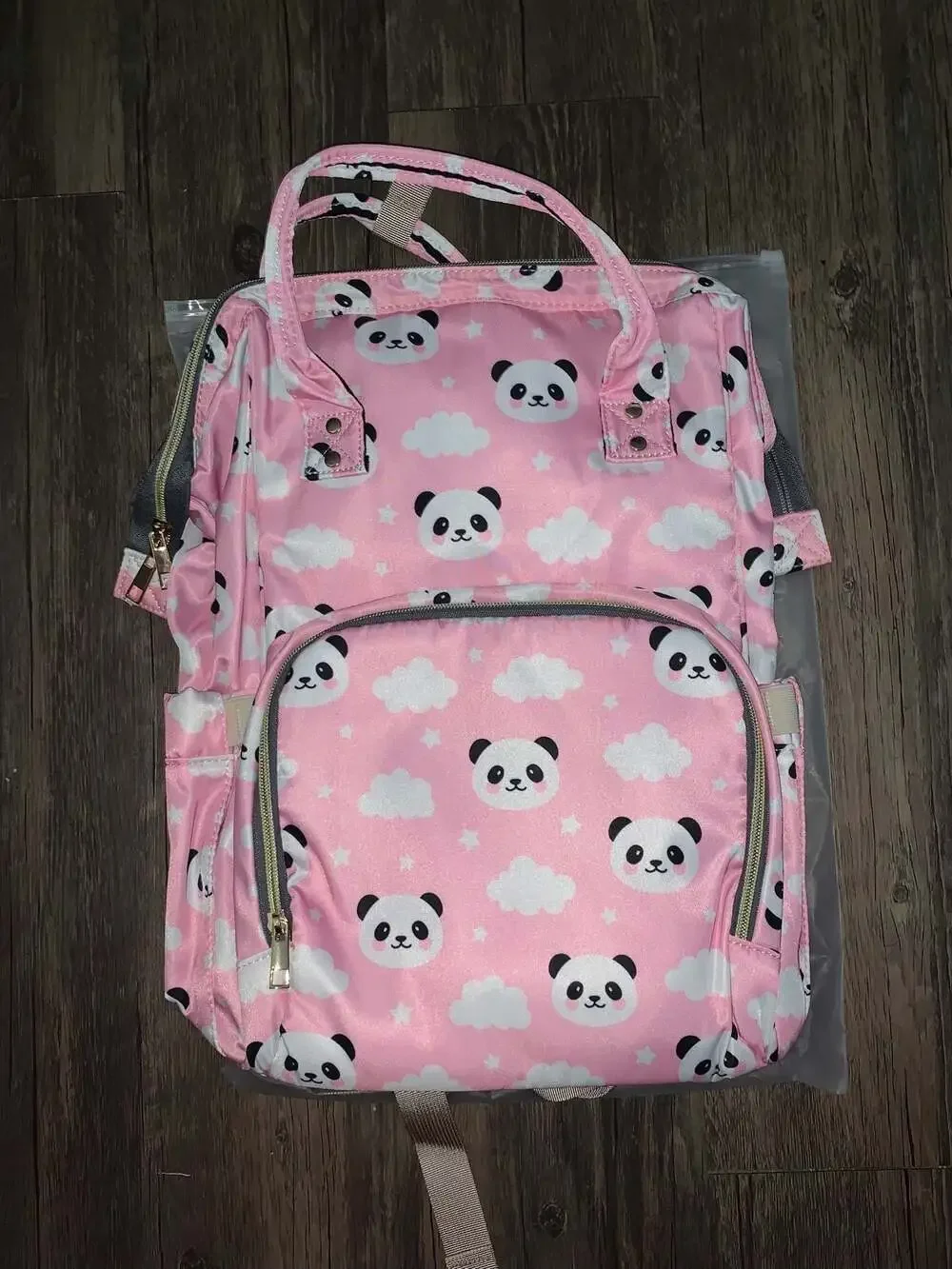 Panda Print Diaper Bag/ Laptop Backpack w/metal frame top